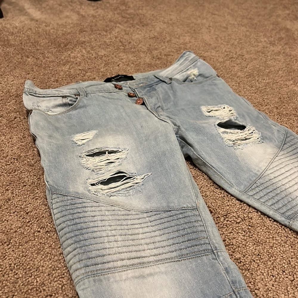STAMPD Bleached/Distressed Motorcycle Jeans